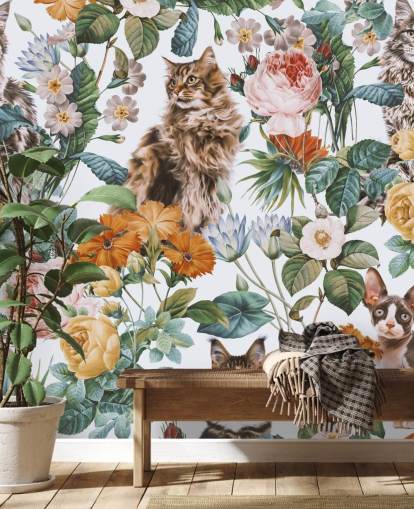 carta da parati gatti e fiori