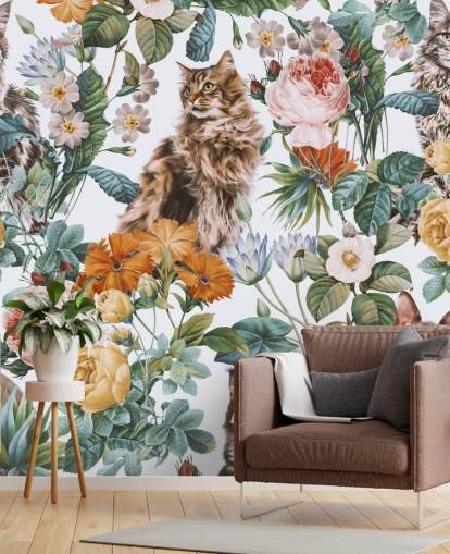 katter og blomster tapet