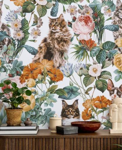 cats and flowers wallpaper