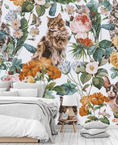 cats and flowers wallpaper
