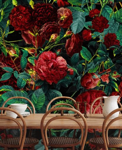 papel pintado de rosas rojas rubí y hojas verdes papel pintado de rosas rojas rubí y hojas verdes