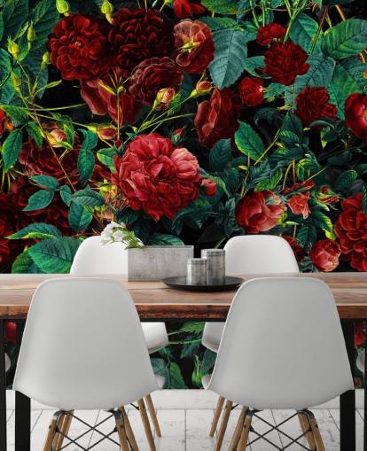 papel pintado de rosas rojas rubí y hojas verdes papel pintado de rosas rojas rubí y hojas verdes