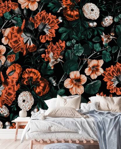 red flowers on dark background wallpaper