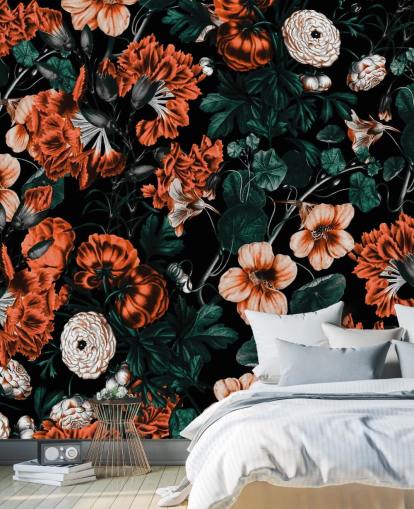 röda blommor på mörk bakgrund tapet röda blommor på mörk bakgrund tapet