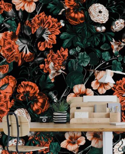 red flowers on dark background wallpaper