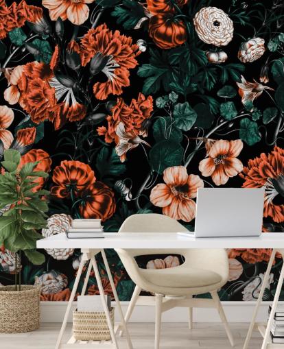 red flowers on dark background wallpaper