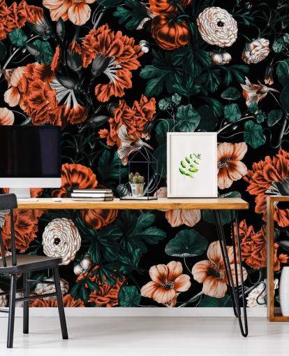 red flowers on dark background wallpaper