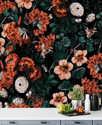 red flowers on dark background wallpaper