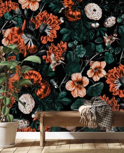 red flowers on dark background wallpaper