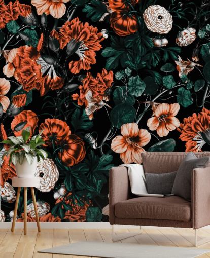 red flowers on dark background wallpaper