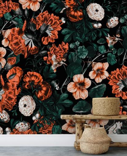 röda blommor på mörk bakgrund tapet