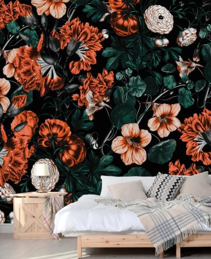 red flowers on dark background wallpaper