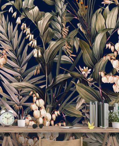 kleine witte bloemen en groene bladeren behang kleine witte bloemen en groene bladeren behang