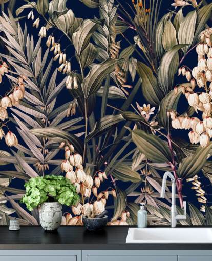 papel de parede pequenas flores brancas e folhas verdes papel de parede pequenas flores brancas e folhas verdes