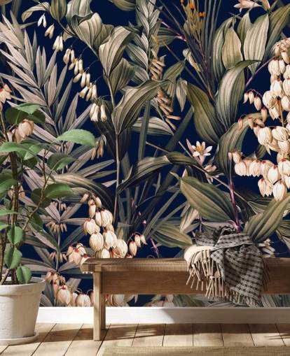 kleine witte bloemen en groene bladeren behang kleine witte bloemen en groene bladeren behang