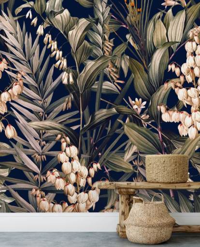 small white flowers and green leaves wallpaper