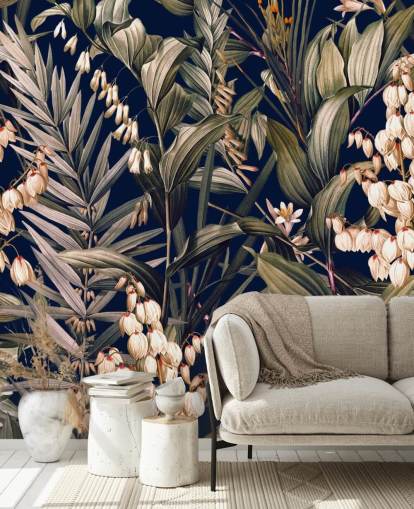 små vita blommor och gröna blad tapeter