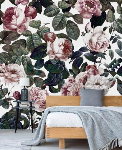 lichtroze rozen en groene bladeren behang lichtroze rozen en groene bladeren behang