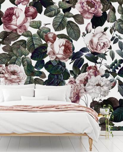 light pink roses and green leaves wallpaper