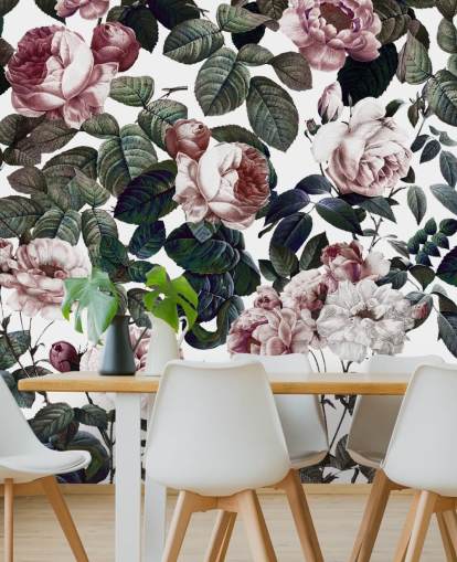 light pink roses and green leaves wallpaper