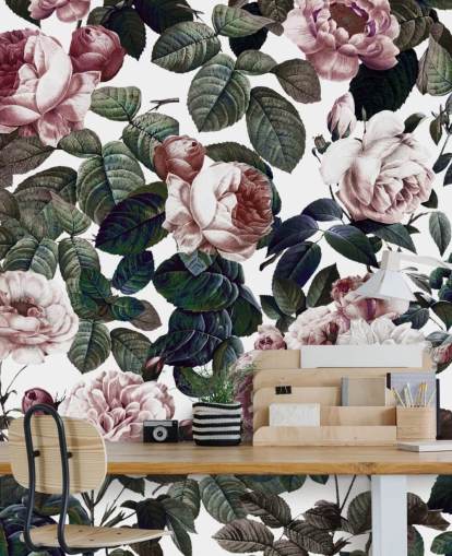 lichtroze rozen en groene bladeren behang lichtroze rozen en groene bladeren behang