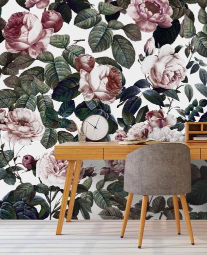 light pink roses and green leaves wallpaper