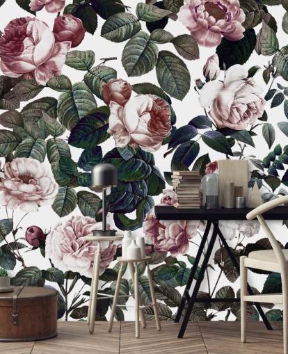 papier peint rose clair et feuilles vertes papier peint rose clair et feuilles vertes