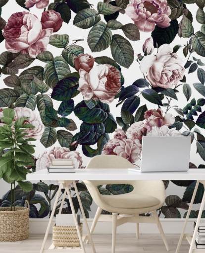 papier peint rose clair et feuilles vertes papier peint rose clair et feuilles vertes