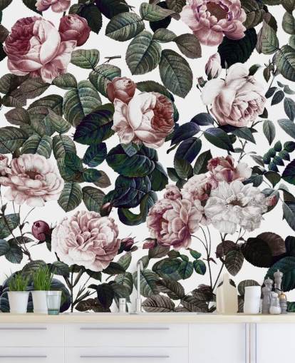 light pink roses and green leaves wallpaper
