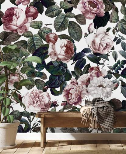 light pink roses and green leaves wallpaper