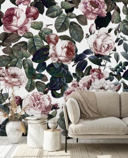 lichtroze rozen en groene bladeren behang lichtroze rozen en groene bladeren behang