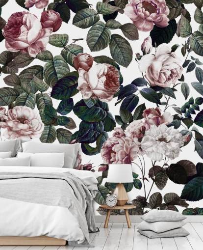 light pink roses and green leaves wallpaper