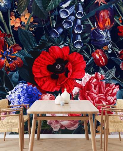 rote und blaue Blumentapete