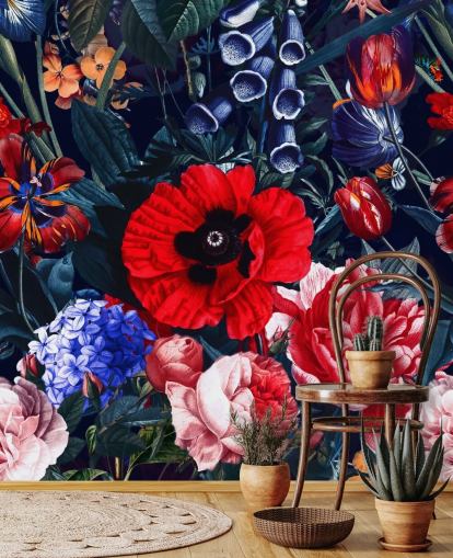 rød og blå floral tapet rød og blå floral tapet