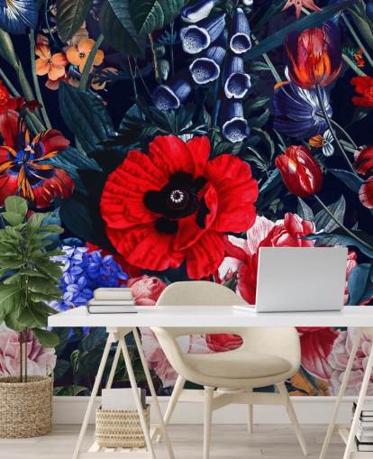 papel pintado floral rojo y azul papel pintado floral rojo y azul