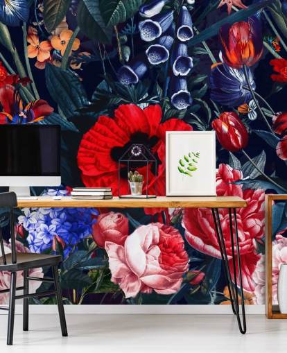 rød og blå floral tapet