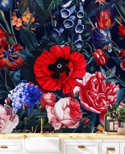 rød og blå blomster tapet