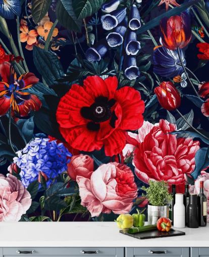 rød og blå blomster tapet