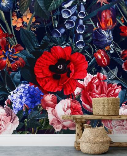 rød og blå blomster tapet rød og blå blomster tapet