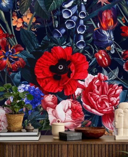 rød og blå floral tapet rød og blå floral tapet