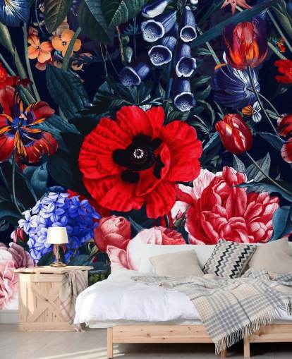 papier peint fleuri rouge et bleu papier peint fleuri rouge et bleu