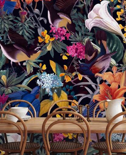 colourful flowers and singing birds wallpaper