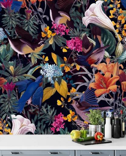 fargerike blomster og sangfugler tapet fargerike blomster og sangfugler tapet