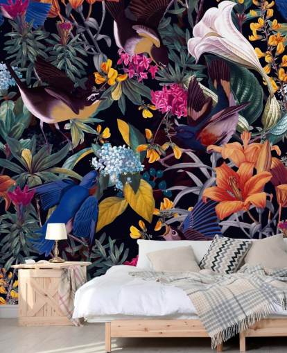 fargerike blomster og sangfugler tapet fargerike blomster og sangfugler tapet