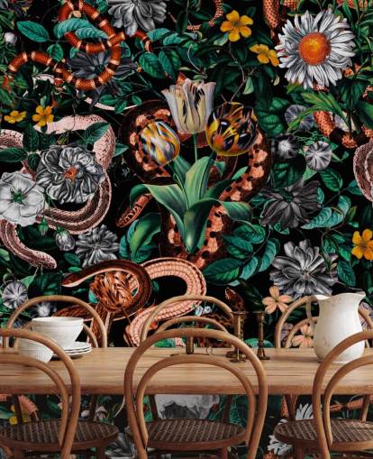 mörk blommig och orm mönster tapeter