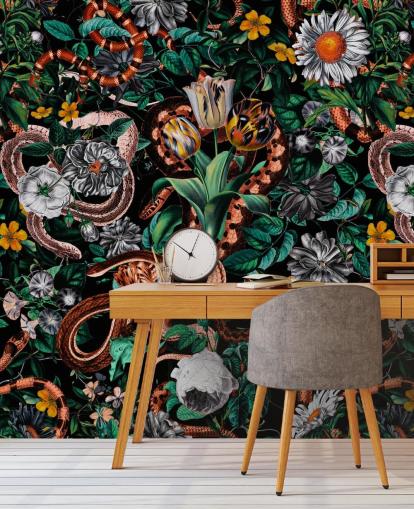 mørk blomster og slange mønster tapet mørk blomster og slange mønster tapet