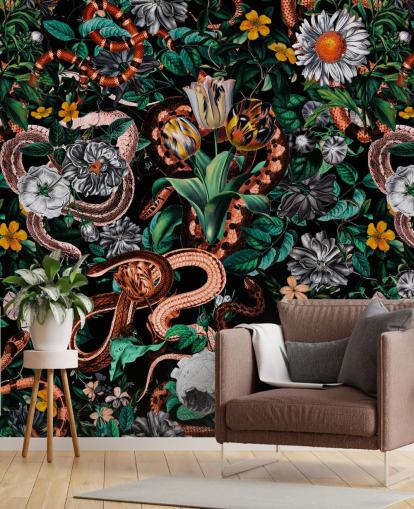 mörk blommig och orm mönster tapeter mörk blommig och orm mönster tapeter