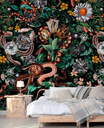 dark floral and snake pattern wallpaper dark floral and snake pattern wallpaper