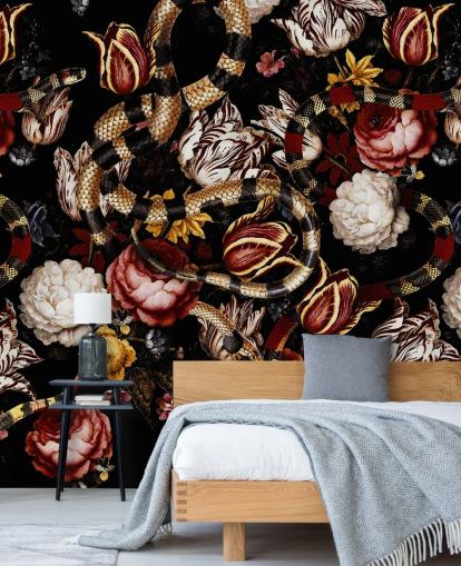 carta da parati scura floreale e serpente carta da parati scura floreale e serpente