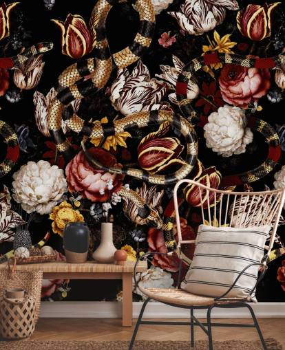 carta da parati scura floreale e serpente carta da parati scura floreale e serpente